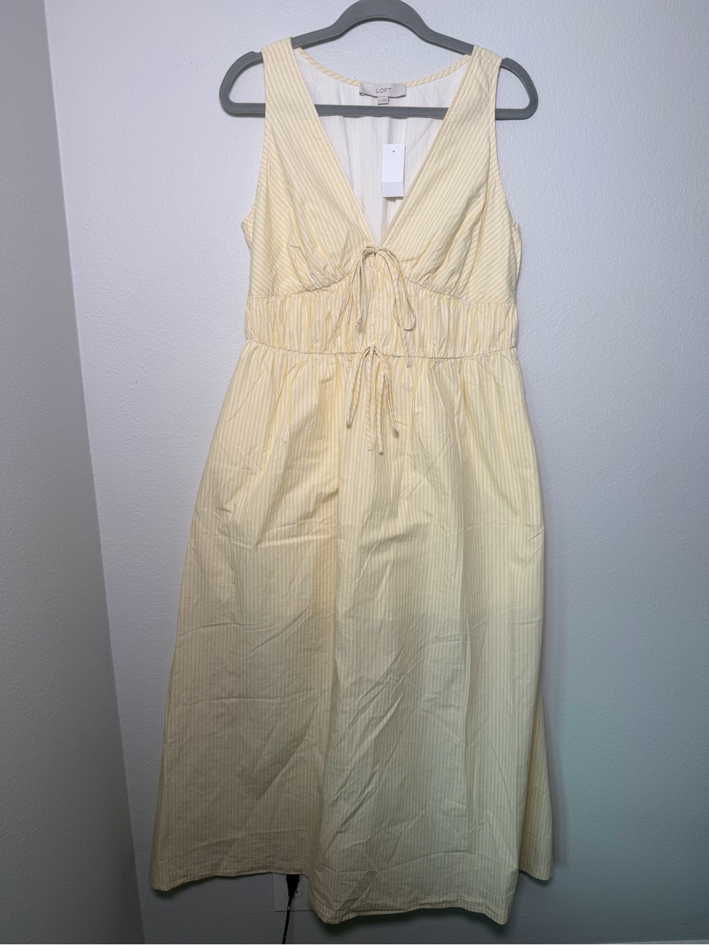 LOFT NWT Butter Yellow Striped Cotton V-Neck Maxi Dress Size 8 - Picture 3 of 10